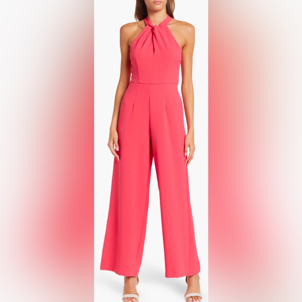 Halter Neck Wide Leg Jumpsuit-Raspberry size 4